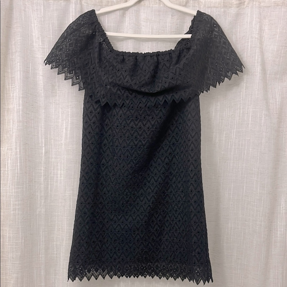 Kensie Black Eyelet Off-Shoulder Lined Dress Size Small PTP 18” EUC Never Worn
